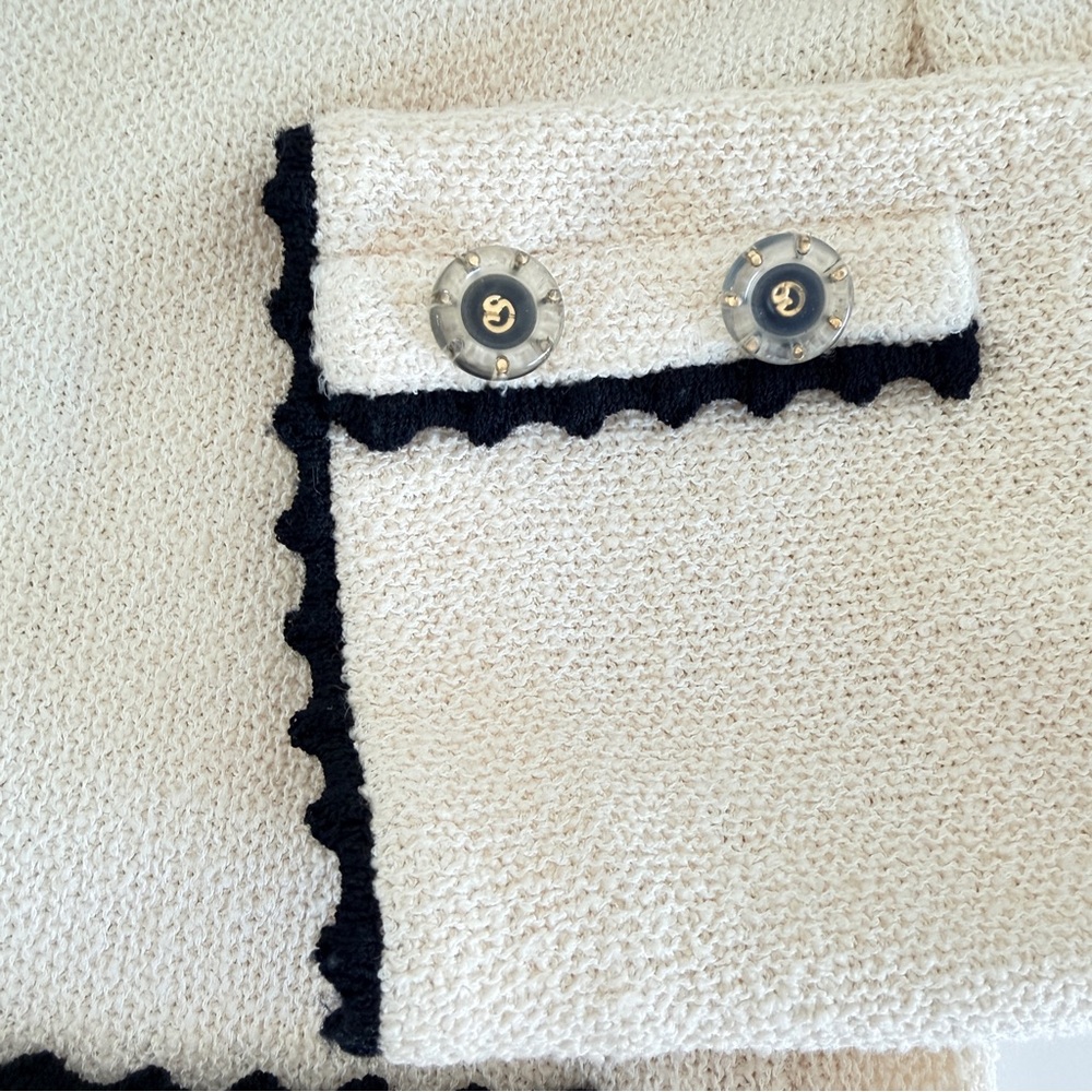 St. John Cream Bouclé Jacket with Black Trim - Picture 9 of 14